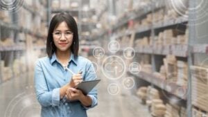 woman using digital fulfillment technology in a warehouse