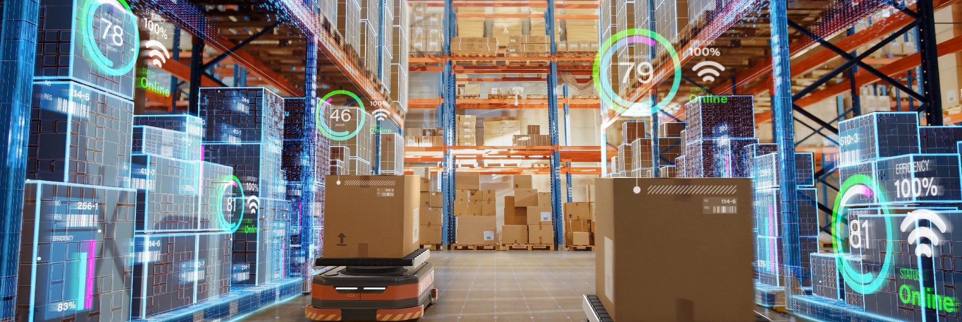 robots being controlled by software in a warehouse
